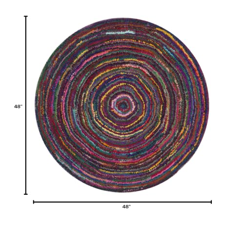 SAFAVIEH Nantucket Collection Area Rug - 4' Round, Multi, Handmade Boho Abstract Circle Cotton, Ideal for High Traffic Areas in Living Room, Bedroom (NAN315A) - size: 4' (Round)
