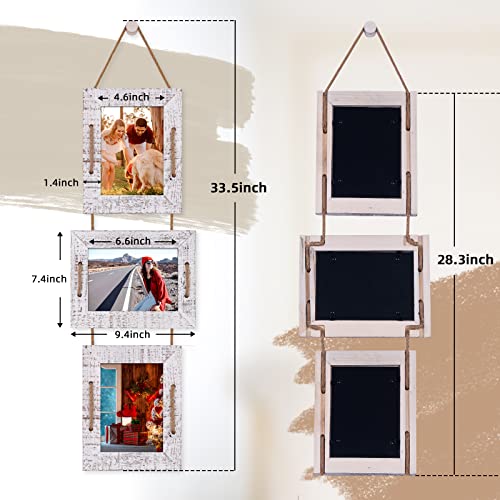 5x7 Collage Picture Frames, 3 Opening, Solid Wood, White, 2 Pack | Wall-Mounted Hanging Design, Displays 4x6 Photos with Mat or 5x7 Photos Without Mat, Three-Opening Layout - color: Rustic White