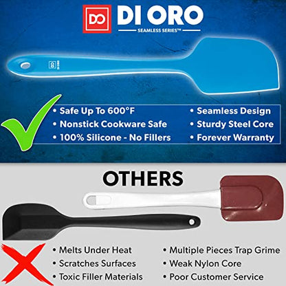 DI ORO Silicone Spatula Set - 600F Heat Resistant, 3-Pc Blue | Rubber scraper won't scratch nonstick pans; For baking, cooking, mixing, and frosting; BPA-free and dishwasher safe - color: Blue