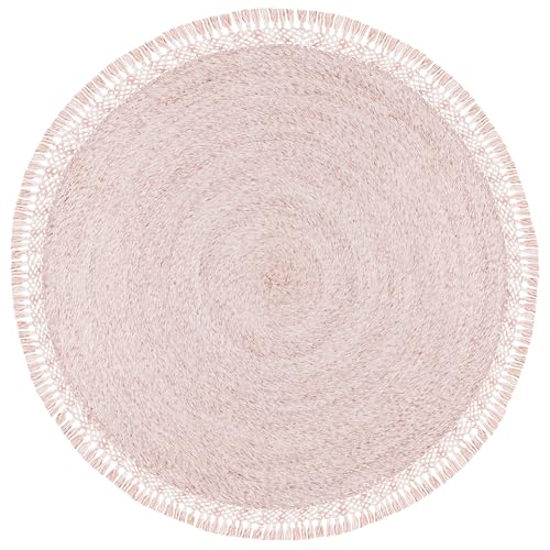 SAFAVIEH Sahara Collection Area Rug - 5' Round, Pink, Handmade Boho Tassel, Ideal for High Traffic Areas in Living Room, Bedroom (SAH490U) - color: Pink, size: 5' (Round)