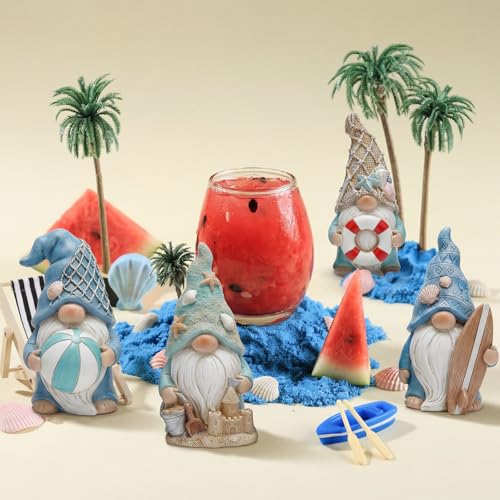 Honoson 12 Pcs Summer Beach Gnomes Figurines Ocean Nautical Themes Mini Resin Figurines Summer Elves Decor Beach Decorations for Birthday Office Home Party Table Living Room Decorations Gifts - style: Summer Gnomes