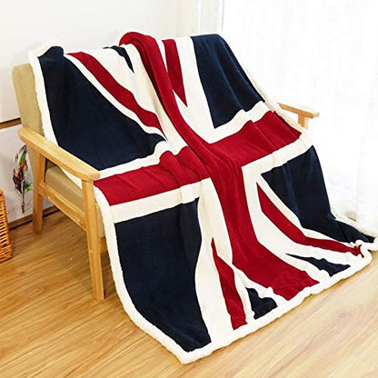 Flannel Sherpa Throw 60'' x 50'' Union Jack Fleece Blanket Soft Comfy Flannel Blanket Throws for Bed/Couch/Sofa/Office/Camping - color: B-union Jack, size: 50''x60''