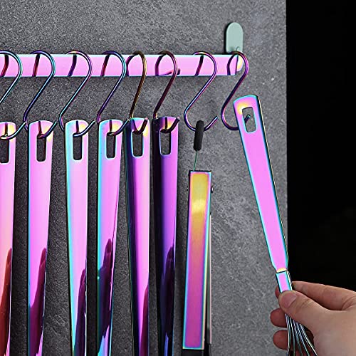 Rainbow Cooking Utensils Set, Kyraton Stainless Steel 37 Pieces Kitchen Utensils Set with Titanium Colorful Plating, Kitchen Tool Gadgets Set with Utensil Rack Heat Resistant Dishwasher Safe - color: 3.37 piece rainbow set