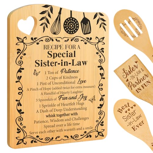 Sister in Law Birthday Gift, Gifts for Sister in Law Cutting Board | Mothers Day Christmas Gift for Sister in Law, Recipe for A Special Sister in Law Gifts, Bamboo Cutting Board with Spoon - color: Sister in Law