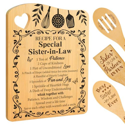 Sister in Law Birthday Gift, Gifts for Sister in Law Cutting Board | Mothers Day Christmas Gift for Sister in Law, Recipe for A Special Sister in Law Gifts, Bamboo Cutting Board with Spoon - color: Sister in Law