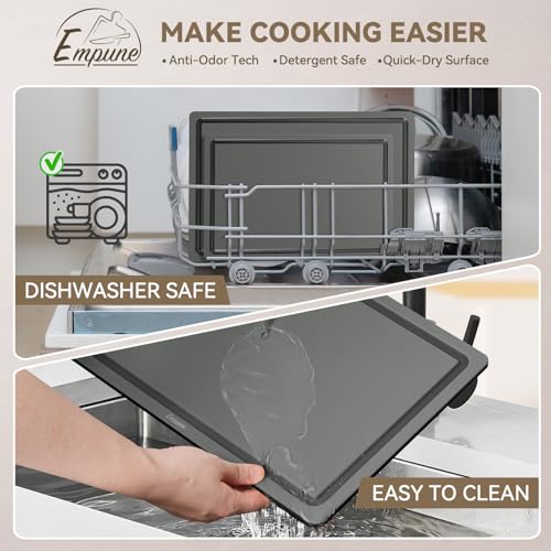 Empune 3-Piece Plastic Cutting Boards for Kitchen - Thick & Non-Slip Chopping Board Set with Juice Grooves, Dishwasher Safe, BPA Free, Includes Large & Small Sizes, Gray - color: Gray