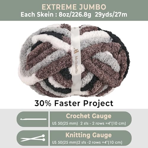 Jumbo Chunky Yarn for Hand Knitting - Super Thick Chenille Chunky Yarn for Crocheting - Extra Soft Bulky Fluffy Blanket Big Yarns 8 Jumbo Pack (27yds,8 oz Each Skein) - color: Urban Ash