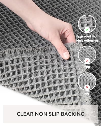 Waffle Super Absorbent Non Slip Bath Mat, Ultra Soft Machine Washable Bathmat with Tassels, Beside Tub, 20" x 32", Dark Grey - color: Dark Grey, size: 20" x 32"