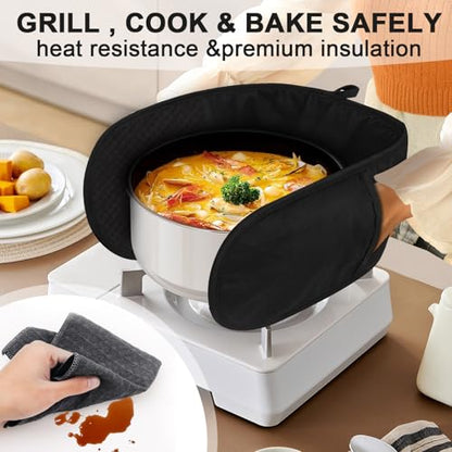 Philorn Black Double Oven Mitts, Heat Resistant 260℃ Silicone Glove | Waterproof Kitchen Gloves Oven Extra Long Oven Mitts with Non-Slip Silicone Surface for Baking, Cooking, BBQ - color: Black 1