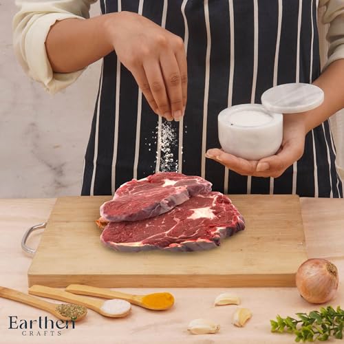 Marble Salt Cellar with Lid 3" Inch Salt Holder White Mini Salt Container with Magnetic Lock for Kitchen Counter, Salt & Spice Storage, Seasoning Jars for Table, 2.5 OZ Capacity - color: White