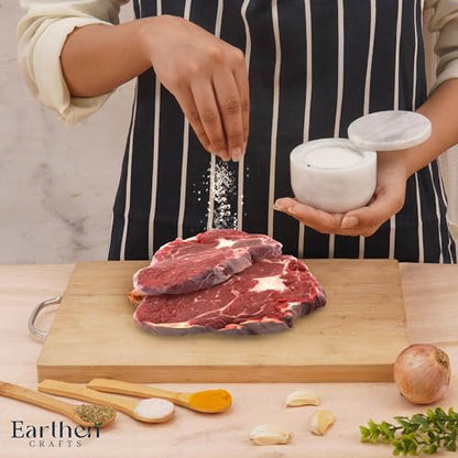 Marble Salt Cellar with Lid 3" Inch Salt Holder White Mini Salt Container with Magnetic Lock for Kitchen Counter, Salt & Spice Storage, Seasoning Jars for Table, 2.5 OZ Capacity - color: White