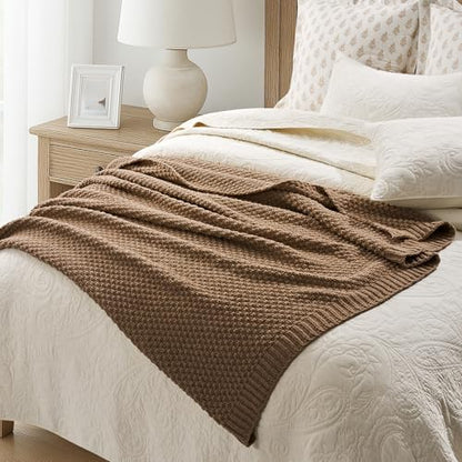 EVERGRACEHOME Chunky Chenille Knit Throw Blanket, 60 x 80, Camel Brown | Sculpted Moss Stitch, Chic Modern Farmhouse, All-Season Warmth, OEKO-TEX® Certified, Elegant Blanket for Couch, Bed, Sofa - color: Camel Brown, size: 60" X 80"