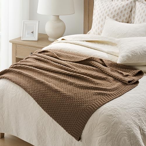 EVERGRACEHOME Chunky Chenille Knit Throw Blanket, 50 x 60, Camel Brown | Sculpted Moss Stitch, Chic Modern Farmhouse, All-Season Warmth, OEKO-TEX® Certified, Elegant Blanket for Couch, Bed, Sofa - color: Camel Brown, size: 50" X 60"