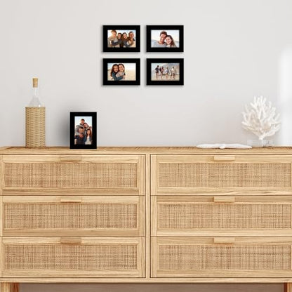 Americanflat 3x5 Picture Frame 5-Pack - Slim Molding - Black | Polished plexiglass front, wall or tabletop display with included easel, hanging hardware included, secure turn-tab backing - color: Black, size: 3x5