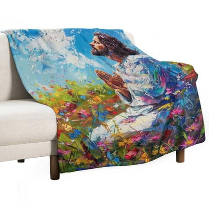 Jesus in Wildflower Field 02 Flannel Blankets Fleece Soft Throw Lightweight Plush Gifts for Couch, Bed, Cozy Sofa Plush, Chair, Lovers 60x80in(150x200cm) - color: Style-11, size: 60x80in(150x200cm)