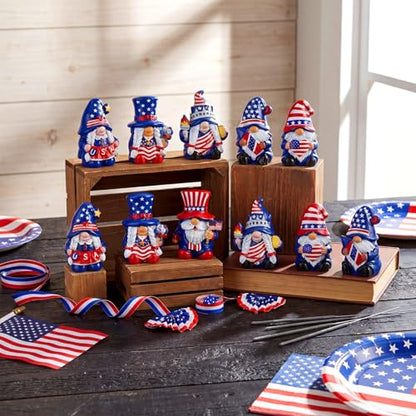 Yaomiao 60 Pcs Mini Resin 4th of July Gnomes Figurines Bulk Small Resin Patriotic Gnome Miniature Gnomes USA America Independence Day Decoration for Table Landscape Tiered Tray Decor - style: Independence Day