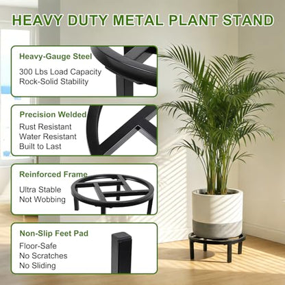 Metal Plant Stand Indoor & Outdoor Pot Holder Black 12"-2PCS | Indoor & outdoor usable ; Heavy duty load bearing：Up to 300 Lbs ; Ultra Stable, Not Wobbing - size: 11.8"-2PCS