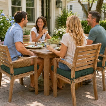 Outdoor Chair Cushions Set of 4, 19x19 Waterproof Patio Pads, Dark Green | Fade resistant fabric with ties, handle and 3-inch foam for dining seats, decks, porches, gardens and hard seating - color: Dark Green