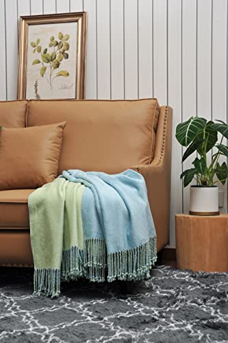 EP Mode Reversible Fringed Mulberry Silk Throw Blanket for Sofa (Crystal Blue/Lime) - color: Crystal Blue/ Lime