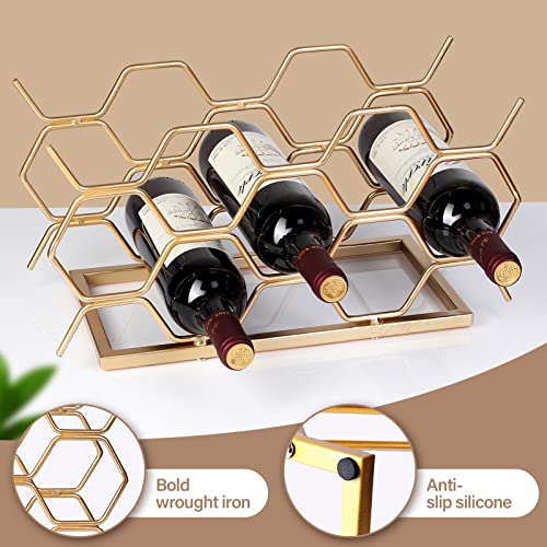 Countertop Wine Rack - 10 Bottle Freestanding Modern Gold Metal Small Wine Rack - Tabletop Wine Holder Stand for Cabinet, Pantry, Wine Bottle Storage…… - color: C-gold 10btl