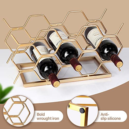 Countertop Wine Rack - 10 Bottle Freestanding Modern Gold Metal Small Wine Rack - Tabletop Wine Holder Stand for Cabinet, Pantry, Wine Bottle Storage…… - color: C-gold 10btl