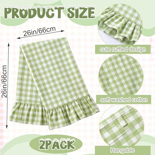 HunnmingRe Mint Green Kitchen Towels Set of 2, 100% Cotton Ruffled Gingham Dish Towels 18"x28" Tea Cloths Classic Plaid Pattern for Farmhouse Charm, Drying Dishes, Entertaining Guests - color: Mint Green, style: Gingham