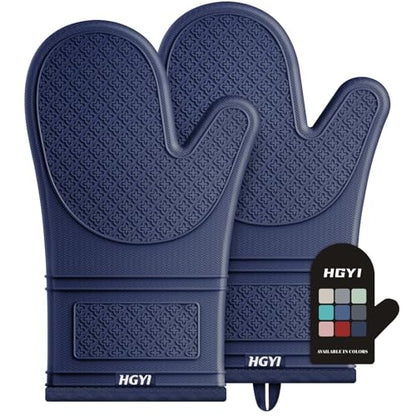 Silicone Oven Mitts, Heat Resistant Oven Gloves with Quilted Liner, Waterproof & Non-Slip Kitchen Mittens for Baking Cooking BBQ, 500°F, 12.5"-Ink Blue - color: Ink Blue