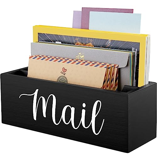DRASTAR Mail Organizer, Mail Holder with 2 Slots, Mail Basket for Wall Table Countertop, Wood Desk Mail Organizer, Black Envelope Holder for Home Office Decor - color: Black, size: 2 Slots