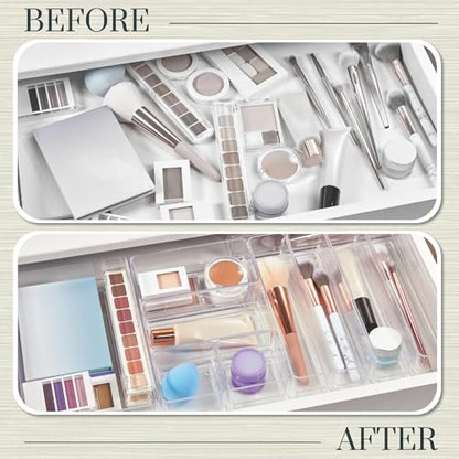 STORi SimpleSort 10-Piece Stackable Clear Drawer Organizer Set | Multi-size Trays | Makeup Vanity Storage Bins and Office Desk Drawer Dividers | Made in USA - size: 10 piece set, style: 10 Piece Set