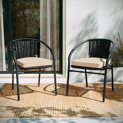 Basic Beyond Outdoor Cushions for Patio Furniture Waterproof Outdoor Chair Cushions Set of 4-19 x 19 x 3 Inch Thick Patio Chair Cushions with Adjustable Ties, Beige - color: Beige