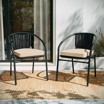 Basic Beyond Outdoor Cushions for Patio Furniture Waterproof Outdoor Chair Cushions Set of 4-19 x 19 x 3 Inch Thick Patio Chair Cushions with Adjustable Ties, Beige - color: Beige