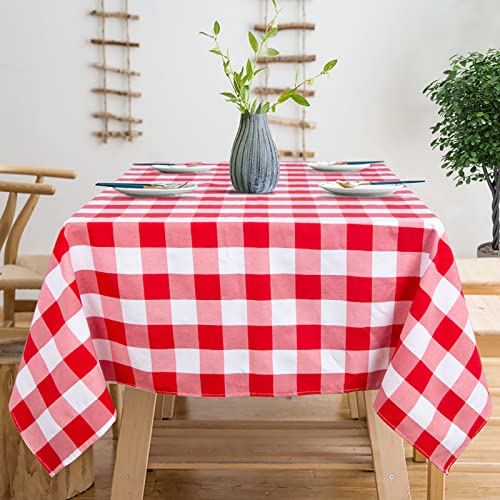 ShinyBeauty Checked Tablecloth Rectangle 54x80-Inch Red and White Buffalo Plaid Tablecloths Cotton Table Cover Gingham Table Cloths for Dining Rustic Lattice Tablecloth Buffalo Check Table Cloth - color: Red & White, size: 80" x 54" (Rectangular)