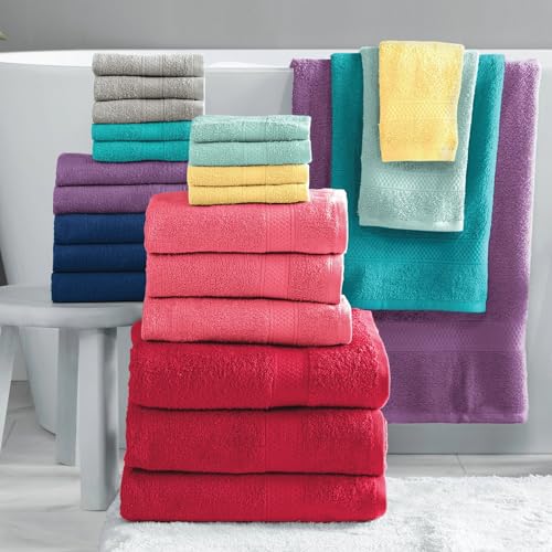 24-Piece Set of Towels, Lightweight 380 GSM Cotton Towels, Quick Drying, Absorbent Hand Towels, Fingertip Towels, Bath Towels, & Washcloths, Teal Blue - color: Teal Blue