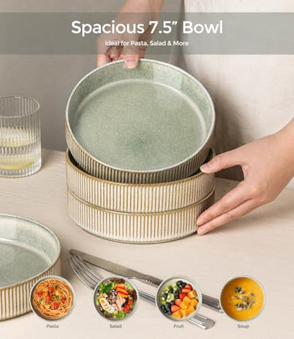 GBhome 7.5 Inch Pasta Bowls Set of 6, Ceramic Salad Bowls, Sage Desert | Double Reactive Glaze Bowls for Pasta, Noodles & Fruit, Scratch Resistant, Microwave & Dishwasher Safe - color: Sage Desert, size: Set of 6