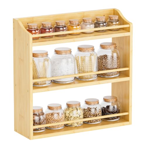 STELLSTAR Spice Rack Wall Mounted, Spice Organizer for Counter, Bamboo Spice Storage Holder for Kitchen Cabinet, Pantry (Spice Jars Not Included, Natural) - color: Natural