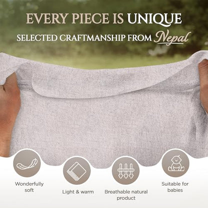 Cashmere Blanket – Hand Woven 100% Pure Wool Throw Blanket, 135 x 270 cm – Plain Cozy, and Soft Blanket for Bed, Sofa, or Couch - Made in Nepal - color: Grey