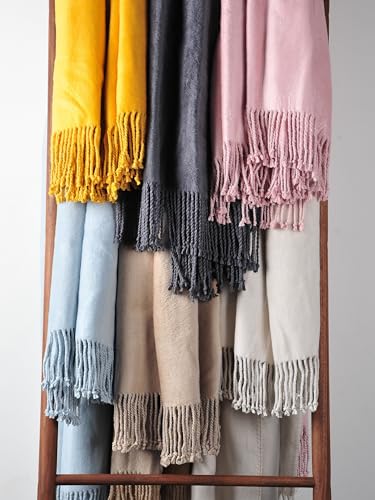 EP Mode Fringed Mulberry Silk Throw Blanket for Sofa (Rugby Tan) - color: Rugby Tan