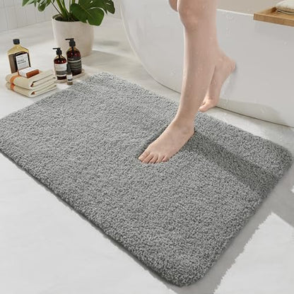 Gray Bathroom Rug Set 2 Piece Bath Mat 21x34'' &U Shape Toilet Rug 21x21'' | Absorbent,Washable,Non Slip Bathroom Rugs Sets,Contour Mat for Toilet - color: Grey