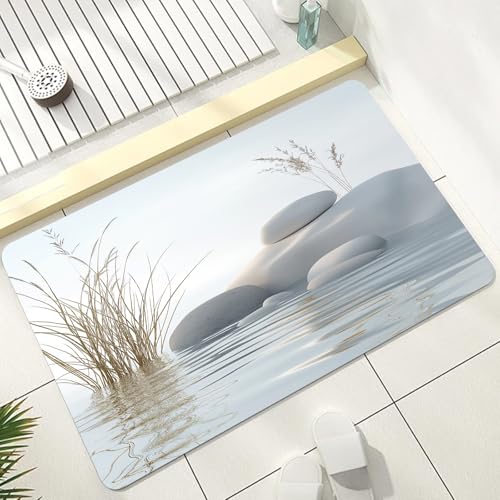 Zen Spa Stone Bath Mat 21x34 inch, Oriental Natural Bathroom Rug | Modern Minimalist Diatomaceous Earth Mat, Washable Non Slip Quick Dry Absorbent Thin Floor Mats Carpet for Kitchen - color: White, size: 21x34 inch