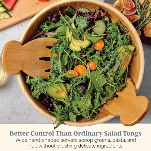 Totally Bamboo Salad Hands, Wood Salad Tongs Alternative for Serving | 2-piece bamboo salad claw servers. Wide scoop for tossing greens, pasta, and fruit. Bowl-grip knob catches on bowl rim. - color: Bamboo