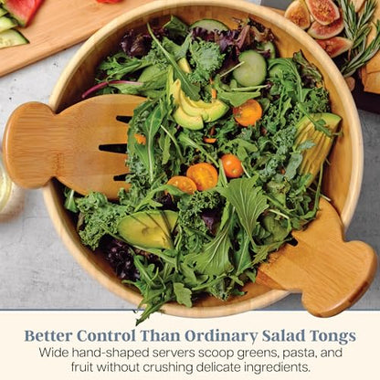 Totally Bamboo Salad Hands, Wood Salad Tongs Alternative for Serving | 2-piece bamboo salad claw servers. Wide scoop for tossing greens, pasta, and fruit. Bowl-grip knob catches on bowl rim. - color: Bamboo