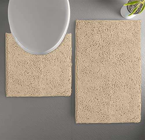 LuxUrux Bathroom Rugs Sets 2 Piece: Quick Dry, Soft Plush Anti-Slip, Super Absorbent. Includes Rectangular (31x20 inches) & U-Shaped Toilet Mat (20x20 inches) | Birch - color: Birch, size: 2 Piece Set