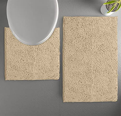 LuxUrux Bathroom Rugs Sets 2 Piece: Quick Dry, Soft Plush Anti-Slip, Super Absorbent. Includes Rectangular (31x20 inches) & U-Shaped Toilet Mat (20x20 inches) | Birch - color: Birch, size: 2 Piece Set