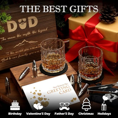 Whiskey Gifts for Men Dad, Father's Day Anniversary Bourbon Gifts for Him | Dad Birthday Gifts Ideas from Daughter Son, Stainless Steel Whiskey Stones and Glasses Set for Housewarming Retirement Gifts - style: Straight Glasses+Stainless Steel Stones for D