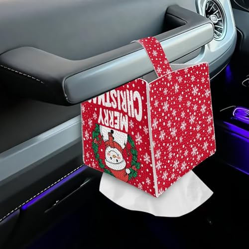 Snowman Tissue Box Cover PU Leather Facial Paper Holder Waterproof Napkin Organizer Dispenser for End Table,Office Desk, Nightstand, Merry Christmas, Red - color: Snowman Merry Christmas