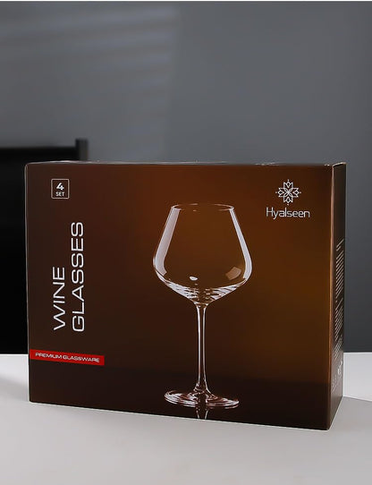 Pinot Noir Wine Glasses Set of 4, Burgundy Crystal, Thin Stem | 17 oz Wide Bowl, Hand Blown, Lead-Free, Laser Cold-Cut 1mm Rim, Seamless Solid Stem, Dishwasher Safe, Protective Gift Box