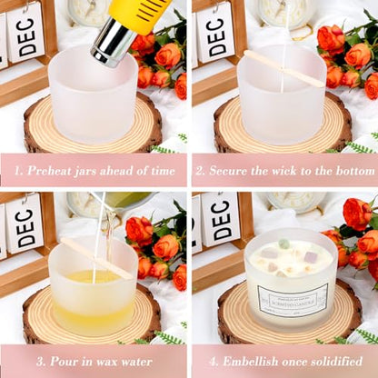 CONNOO 8 Pack 12 OZ Frosted Glass Wide Mouth Candle Jars | Airtight Bamboo Lids, Sticky Warning Labels, Empty Container Bulk, Dishwasher Safe - color: Frosted