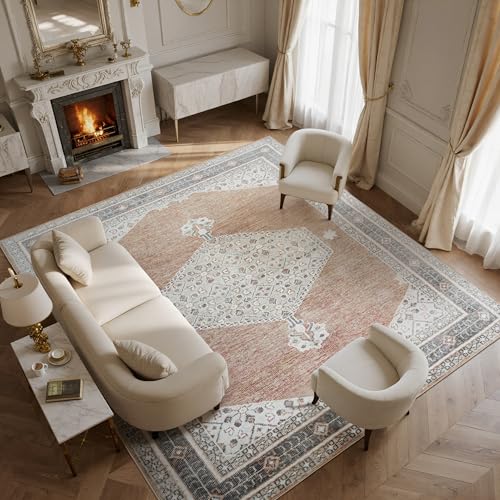 Washable Rugs 8x10 Area Rugs for Living Room,Bedroom,Dining Room,Nursery | Retro,Boho,Ultra Soft Low Pile Faux Wool,Non-Slip & Non-Shedding,Fade Resistant,Large Vintage Carpet for Home Office Decor - color: Gray-orange-black-green, size: 8' x 10' (Rectang