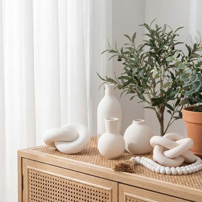 Farmhouse Decor Set Ceramic Vase Wood Bead Garland Wood Knot,White - color: White