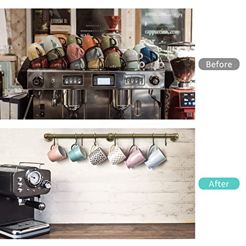 ROTHLEY Stainless Steel Hanging Pot Rack Hanger: 23.7 Inch Pot and Pan Hanger Wall Mounted Hanging Pot Bar Rack Heavy Duty Pot Hangers Kitchen Rail with 8 S Hooks (Antique Brass) - color: Antique Brass, size: 23.7 inch